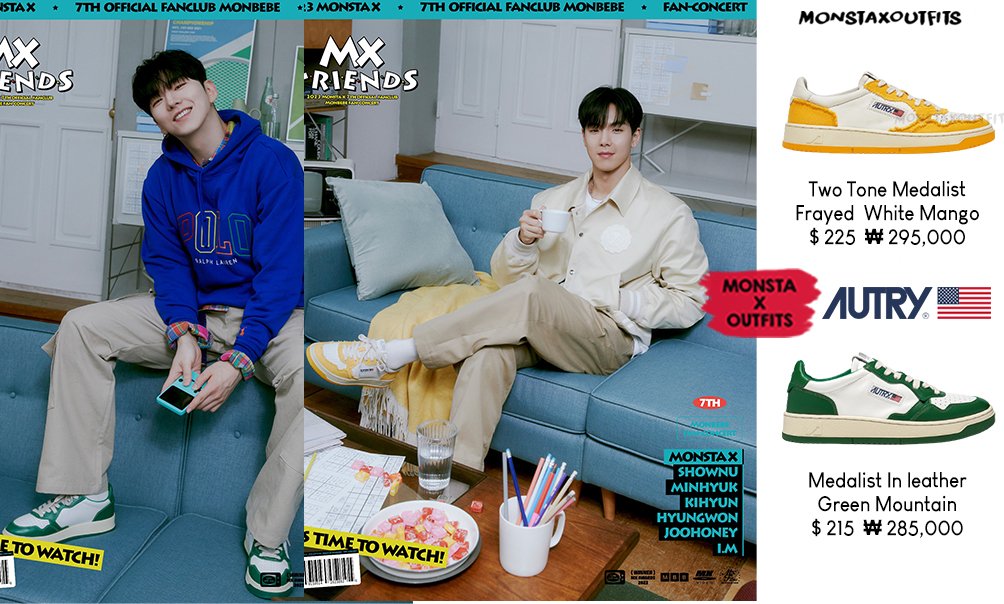 MonstaX_Outfits's tweet photo. Shownu - Kihyun X Autry
230707 #FAN_CON #MX_FRIENDS
Photo Concept

Sneakers
Medalist White Mango
https://t.co/2lJxb8VQPA
Medalist  Mountain Green
https://t.co/muWUUcdKR8

#몬스타엑스 #MONSTA_X #몬베베7기 
#몬스타엑스팬콘 #셔누 #MX_O_SN
#기현 #MX_O_KH #MONSTAX
@OfficialMonstaX https://t.co/g6RzxSuWBO