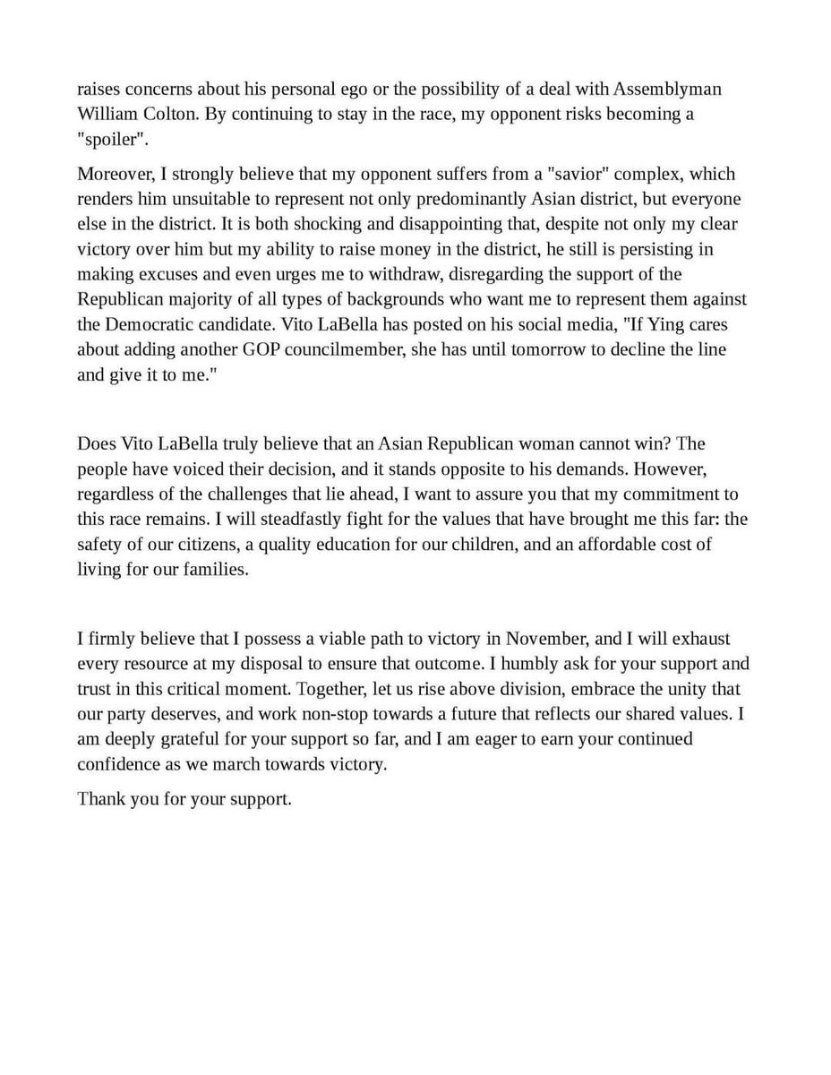 My official statement regarding my victory in the Republican primary and the challenges that lie ahead.