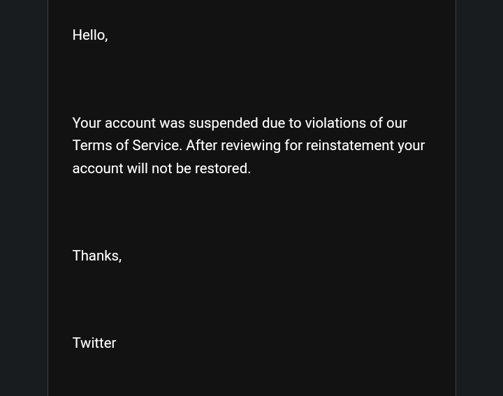 SupportSucksAss's tweet photo. Two weak violations. Back to back. 

Twitter erases #PPC MillWoods permanently.

This twitter account pulled no punches. It rightfully called out politicians who pushed a serum that caused death and bodily harm. 

This will not stand. https://t.co/8wnCYFj00L