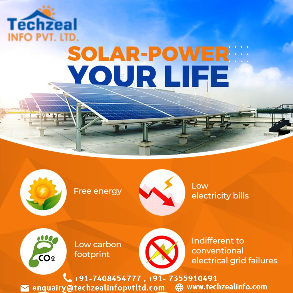techzealpvtltd's tweet photo. अपने घर 'बिजनेस 'उद्योग 'सोसाइटी में सोलर सिस्टम लगाएं और बिजली के बिल को जीरो करें। 🌞
केंद्र व राज्य सरकार द्वारा दिए जा रहे सब्सिडी का लाभ उठाएं।
आज ही हमसे संपर्क करें। 👈
📱7408454777
#solopreneurship
#solarpanel
#solarongridinvertor #solaroffgridinvertor
#poweroptimizer https://t.co/b4QIQcrVt7