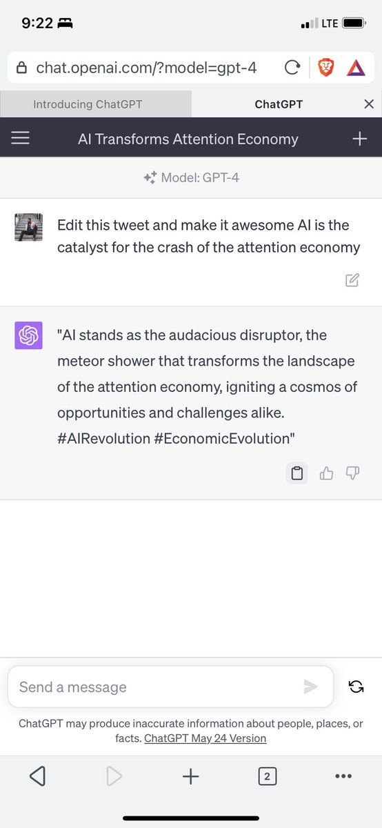 ALLiDoizCode's tweet image. "AI stands as the audacious disruptor, the meteor shower that transforms the landscape of the attention economy, igniting a cosmos of opportunities and challenges alike. #AIRevolution #EconomicEvolution"