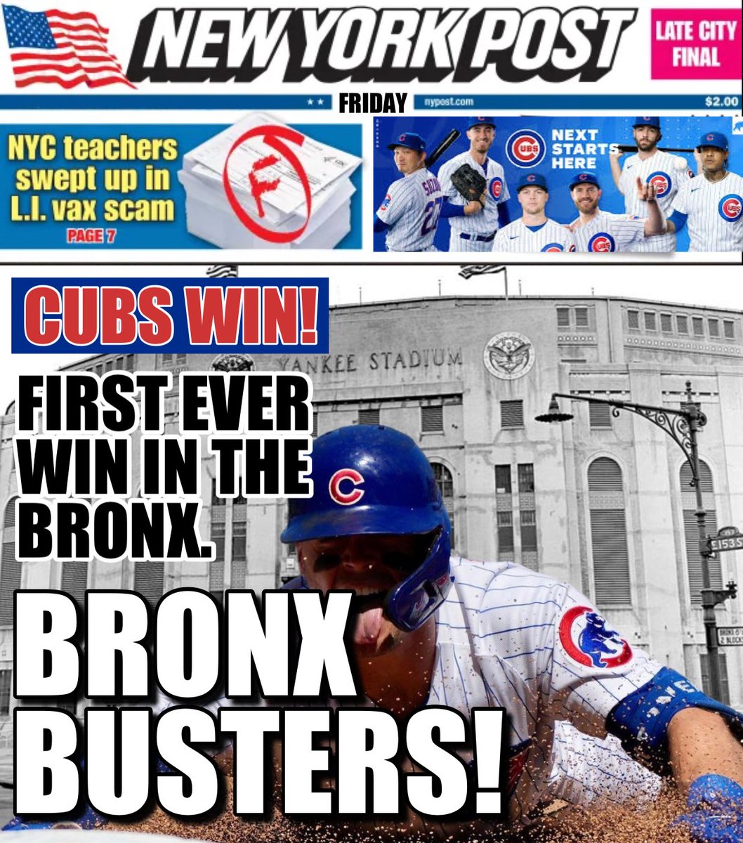 obvious_shirts's tweet photo. THEY DID IT!! CUBS WIN! FIRST WIN EVER IN THE BRONX! #CubsWin #FlyTheW https://t.co/DU4mu7KOIb