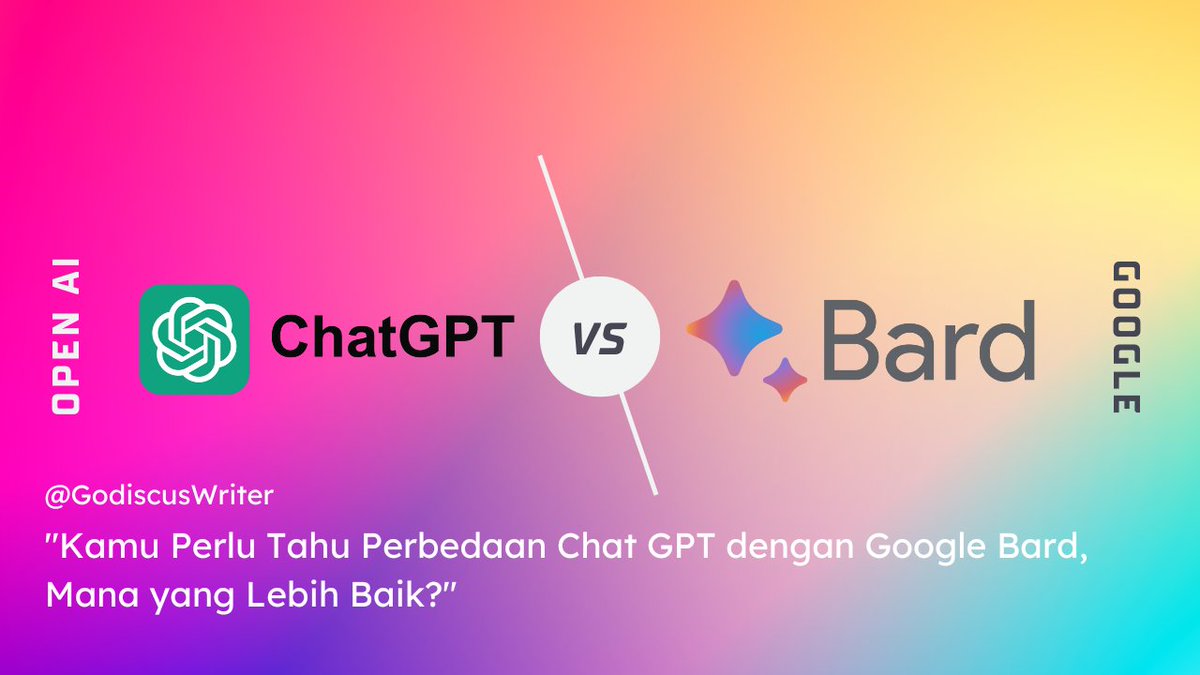 GoDiscusCom's tweet image. Chat GPT dan Google Bard adalah dua model kecerdasan buatan (AI) yang dikembangkan oleh OpenAI dan Google masing-masing, mana yang lebih Baik Chat GPT atau Google Bard?
Yuk cari tahu lebih detail perbedaan antara keduanya : 
godiscus.com/blog/Mana-yang…
#Threads #GPT #googlebard #AI