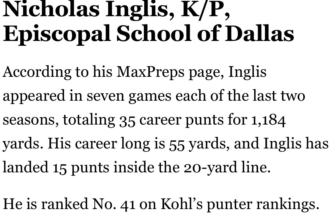 S/O to Nicholas Inglis for being ranked in Kohl’s punter rankings! #ESDFootball