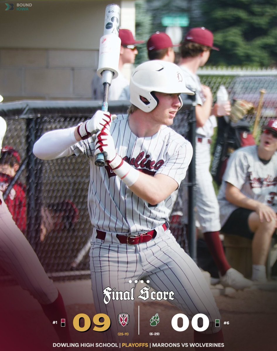 Paul Erredge (@pk_erredge) on Twitter photo 𝗙𝗜𝗡𝗔𝗟 𝗦𝗖𝗢𝗥𝗘
Dowling defeats Sioux City West behind a six inning gem by Cole Southard 🔥
Nice win for the Maroons.
📸: <a href="/iabaseball1/">IAbaseball</a> 𝗙𝗜𝗡𝗔𝗟 𝗦𝗖𝗢𝗥𝗘
Dowling defeats Sioux City West behind a six inning gem by Cole Southard 🔥
Nice win for the Maroons.
📸: <a href="/iabaseball1/">IAbaseball</a>