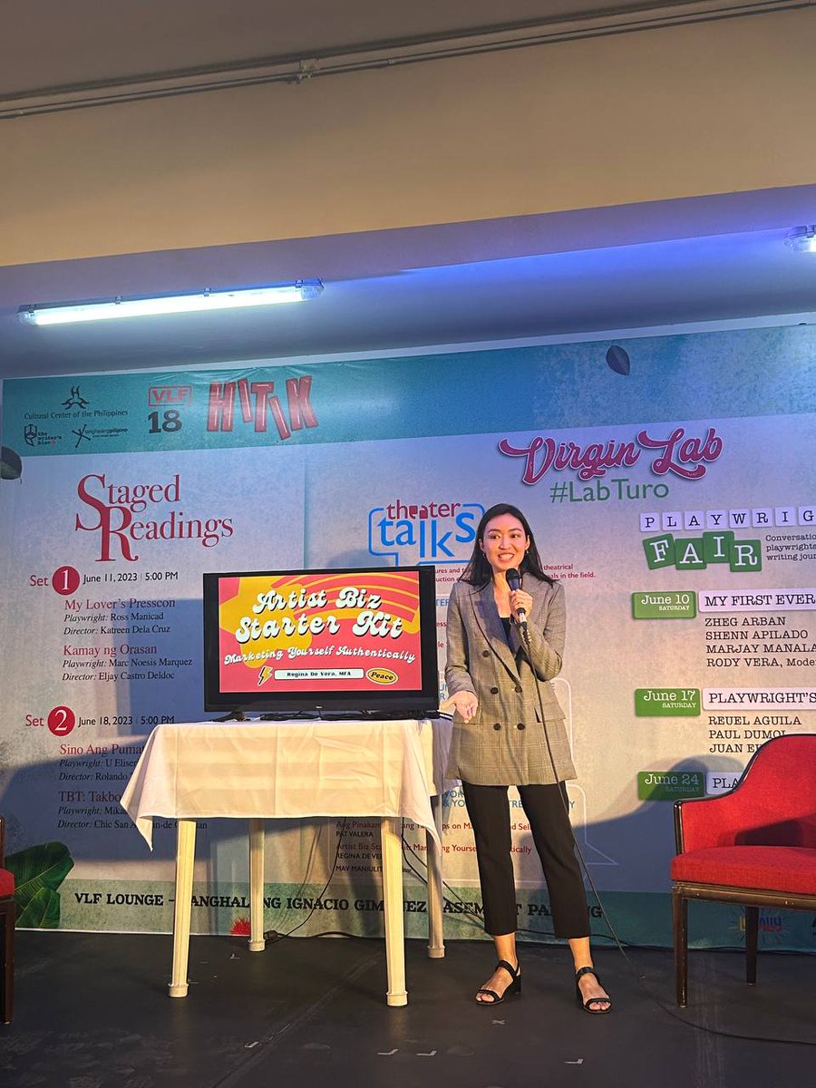 msreginadevera's tweet photo. Huge thanks to the organizers of the VLF #Labturo  for inviting me to speak on how we can market ourselves authentically as artists last June 23 at the Tanghalang Ignacio Gimenez Basement.
⁣⁣
📸 Bea Racoma &amp; Antonette Go⁣
⁣
#empoweringthefilipinoartist #artistbizstarterkit⁣ https://t.co/GprqIZyZHw