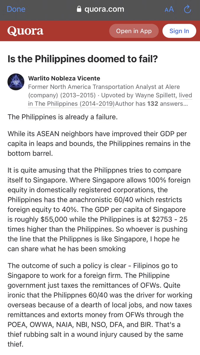 jownuss's tweet photo. From Quora:

Is the Philippines doomed to fail?

“The Philippines is already a failure.” https://t.co/yl7NtCUV4r