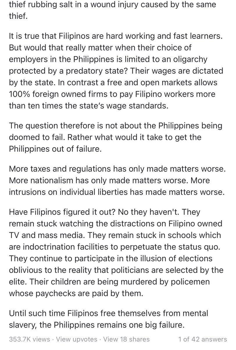 jownuss's tweet photo. From Quora:

Is the Philippines doomed to fail?

“The Philippines is already a failure.” https://t.co/yl7NtCUV4r