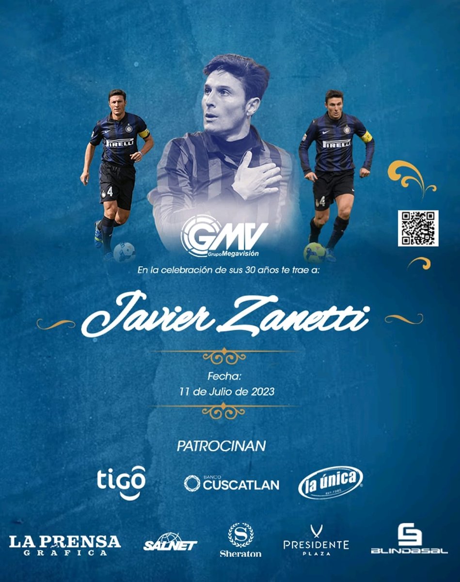 Este 11 de julio estará con nosotros el Vicepresidente del Inter de Milán y ex capitán de la selección argentina Javier “El Pupi” Zanetti para compartir sus experiencias en el fútbol en una conferencia magistral.

#GrupoMegavisión #RompiendoLaTradición