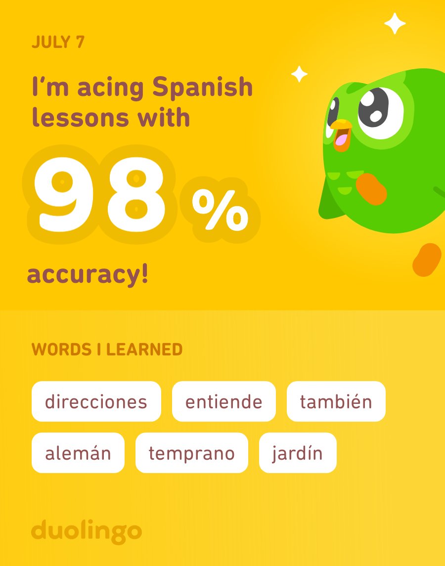 I’m #learning #Spanish on @Duolingo! It’s #free, #fun, and #effective. #funlearning #gettingbetter #studydaily #mostlydaily #learninglanguages #studyingspanish #wheretovacation #Growth #growthmindset #timetotravel