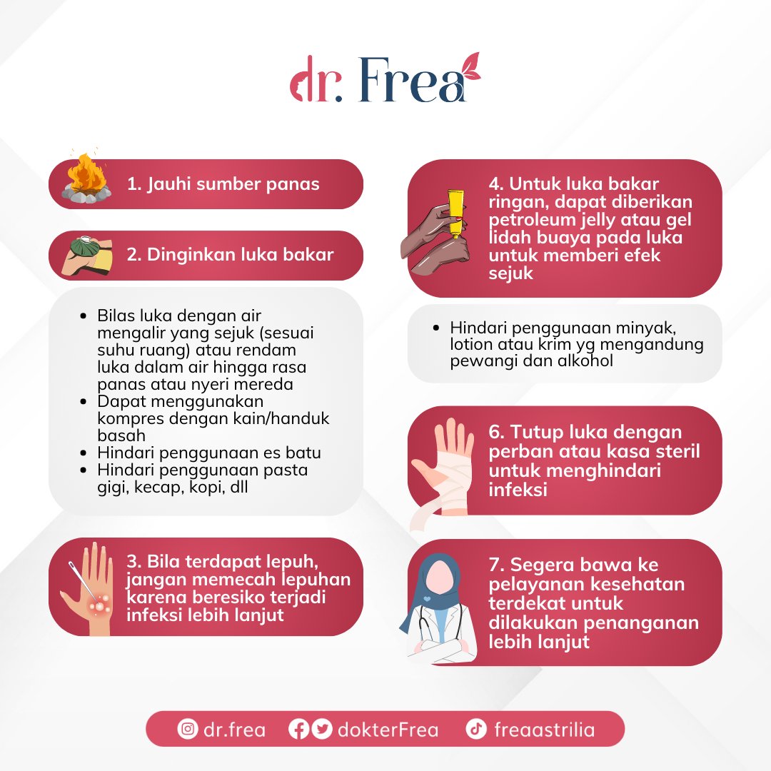 dokterFrea's tweet photo. Pernah gak sih kalian terkena luka bakar?
Nah, pada tahu gak nih gimana cara menanganinya? Yuk simak penjelasannya di postingan ini!

#lukabakar #pertolonganpertamalukabakar https://t.co/gtLwyBKcGF