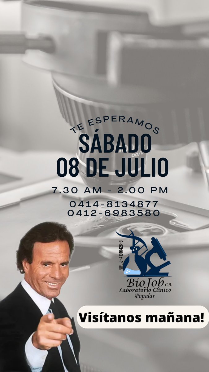BiojobL's tweet image. Mañana sábado laboramos en pro de tu salud y bienestar 

Visítanos desde las 7.30 AM

🔺Av Municipal con calle Juncal Edificio Trans Primer Piso oficina 7 Puerto La Cruz.

Contáctanos
0414-8134877
0412-6983580
#sabado #Julio #laboratorio #puertolacruz #lecherías #anzoátegui