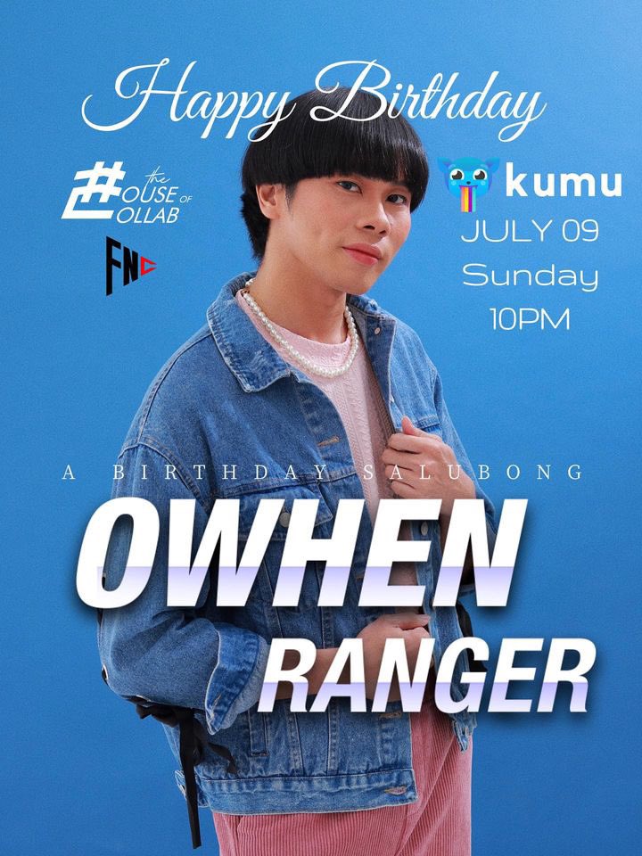 owhen_ranger's tweet photo. You're Invited! 🥳
Let's us welcome & celebrate my birthday!❤️
Watch my salubong live on KUMU! 😊 This Sunday, July 9 @ 10PM PHT 🇵🇭!
Send offline virtual gifts here: https://t.co/WZJJG8FLPN
See you there! ❤️
#FairfaxNetworkChannel
#TheHouseOfCollab
#THOCCycle1
#OwhenRanger https://t.co/ncHhSAQvty