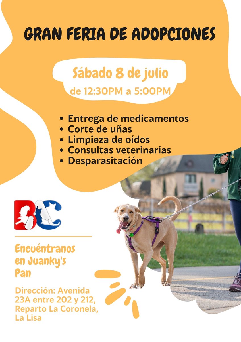 Mañana es nuestra Gran Feria de Adopciones 😉

Lugar 📌
Avenida 23A entre 202 y 212, Reparto La Coronela, La Lisa.

Hora ⏰️
Desde las 12 y 30 del mediodía hasta las 5 de la tarde.

Los esperamos 🤗