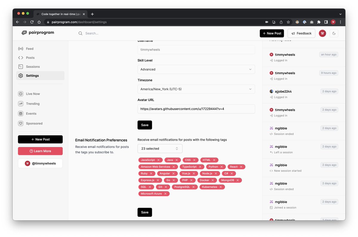 hashmapped's tweet image. excuse me as i get back to the #buildinpublic grind

recently added functionality @pairprogram that lets you subscribe to different post types that you care about, i.e. if you like typescript, get notified when someone requests help with typescript 🤝