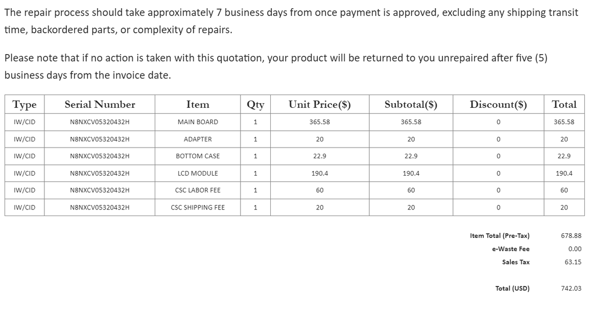 so <a href="/ASUSUSA/">ASUS North America</a> thinks it is funny to provide a repair quote that is over 3.5x the retail price of the new chromebook <a href="/ASUS/">ASUS</a> Which should have been covered by warranty but it is not even worth the hassle to debate :)