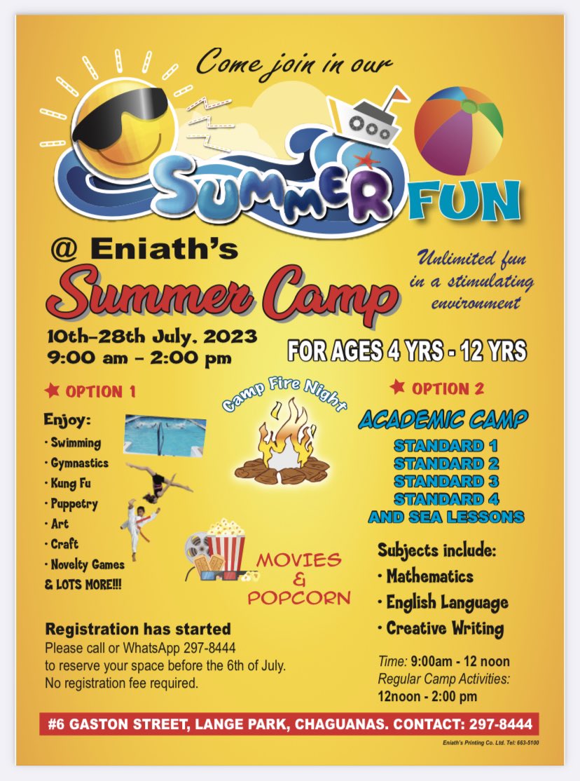 radeyahhali's tweet photo. We are facilitating camp registrations at the school tomorrow, Saturday 8th July 2023 from 10am to 2pm!
6 Gaston Street Lange Park Chaguanas 
Call / WhatsApp +1 (868) 297-8444 for more information https://t.co/4pNsXnfakl