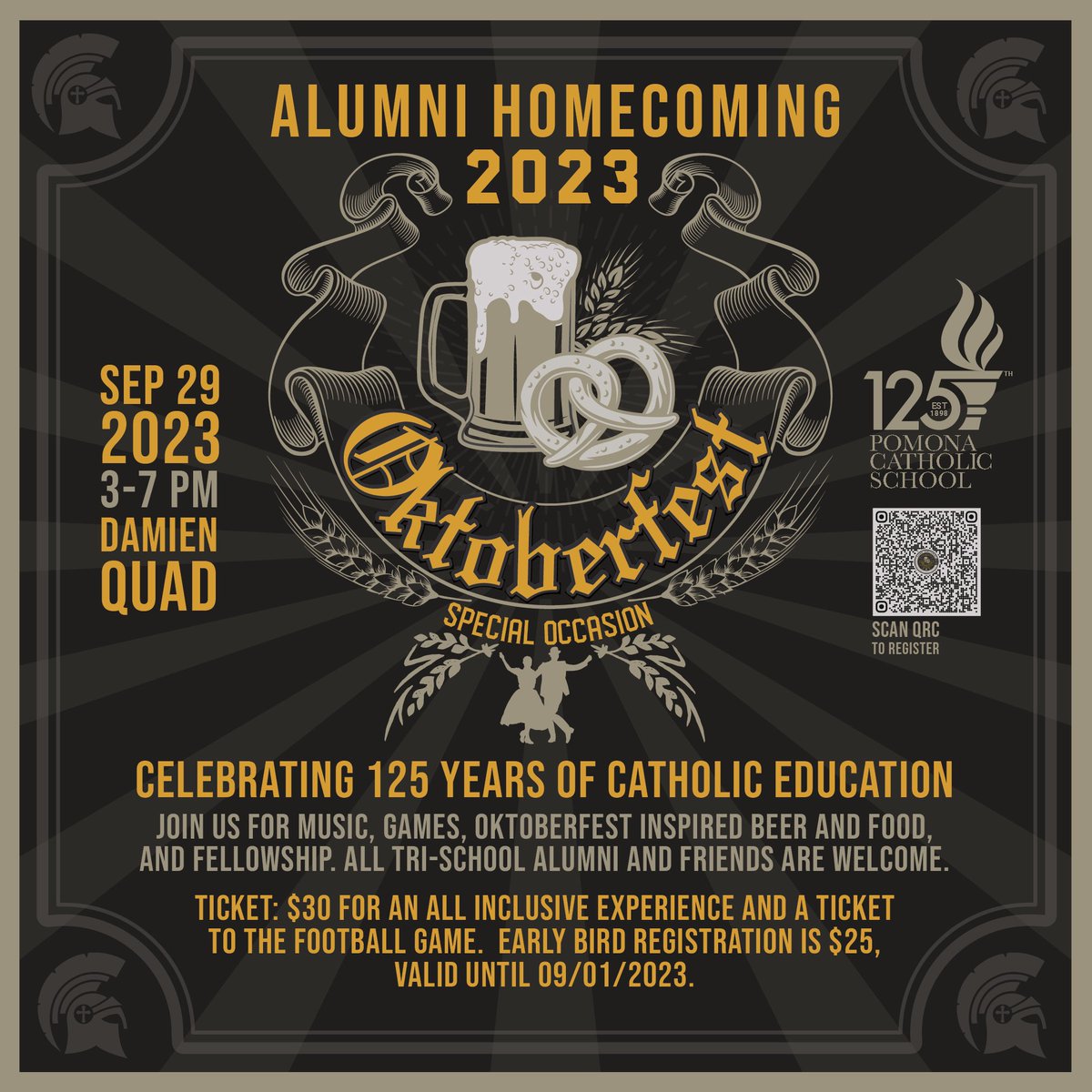pia_abbott's tweet photo. An exciting homecoming at Damien high school this year, Oktoberfest on September 29. help Pomona catholic celebrate 125th year! Scan QRC to purchase the ticket now.  Of course, I design coaster for this event as well! Can’t wait to get its delivery soon! https://t.co/uKcmVRsTMu