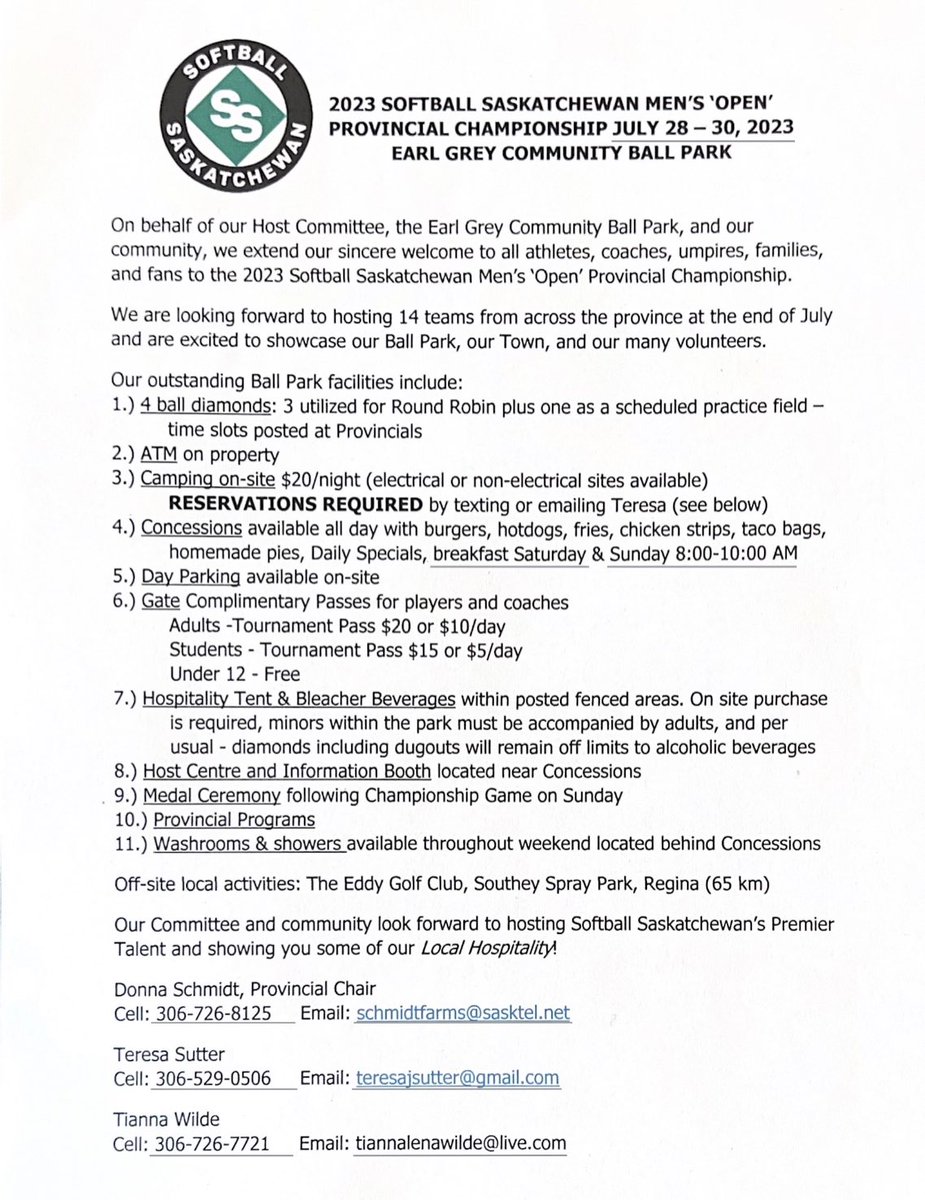 Come on out July 28-30 to Earl Grey to watch some amazing Provincial Men’s Open Fastball! An amazing Host Committee has been hard at work to showcase their awesome community and facilities. Supporting events like these continue to provide positive impacts to these communities!
