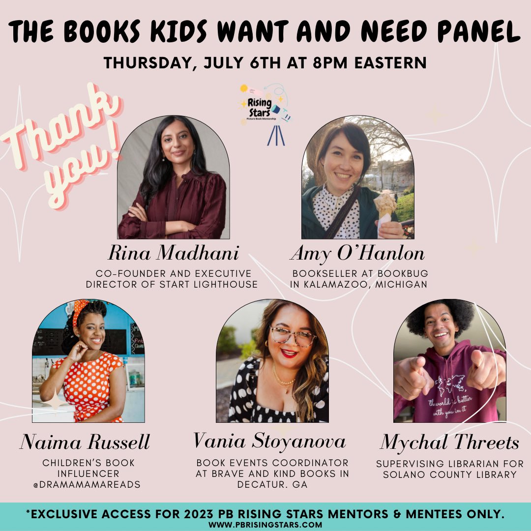 My favorite part of last night’s #PBRisingStars webinar: the inspiration. Seeing & hearing from these stakeholders who strive to get books in kids’ hands each and every day. TY for shining bright in this kidlit world and the many tidbits of learning! ✨