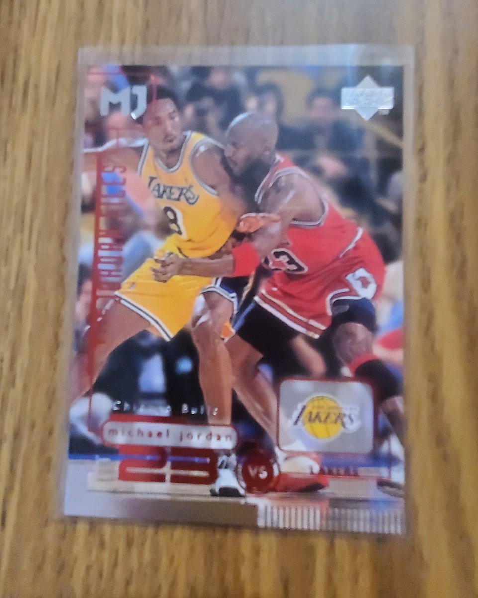 WipeoutSlider's tweet photo. Just found this in my PC. 1998 Upper Deck Living Legend Michael Jordan w/ Kobe. Was unsleeved since I pulled this when I was 18! 25 years ago! Looks very clean. https://t.co/eLOlrGUNuc