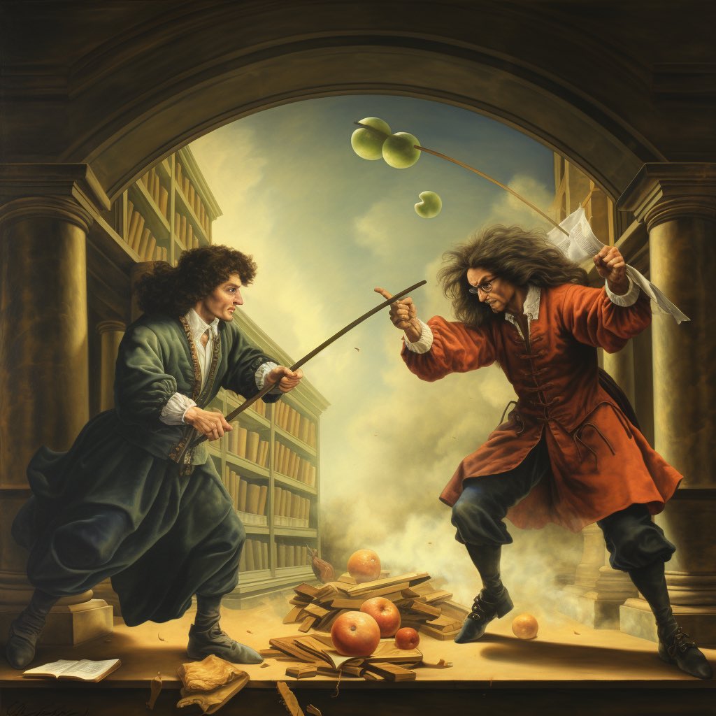 ChapterChron's tweet image. What would a duel between Isaac Newton and Gottfried Leibniz over the discovery of calculus look like? From chapter 17 of the #threebodyproblem. Get ready for the @netflix series by catching up with the chapter by chapter summary here: youtu.be/C68zY5g1BSE #3bodyproblem