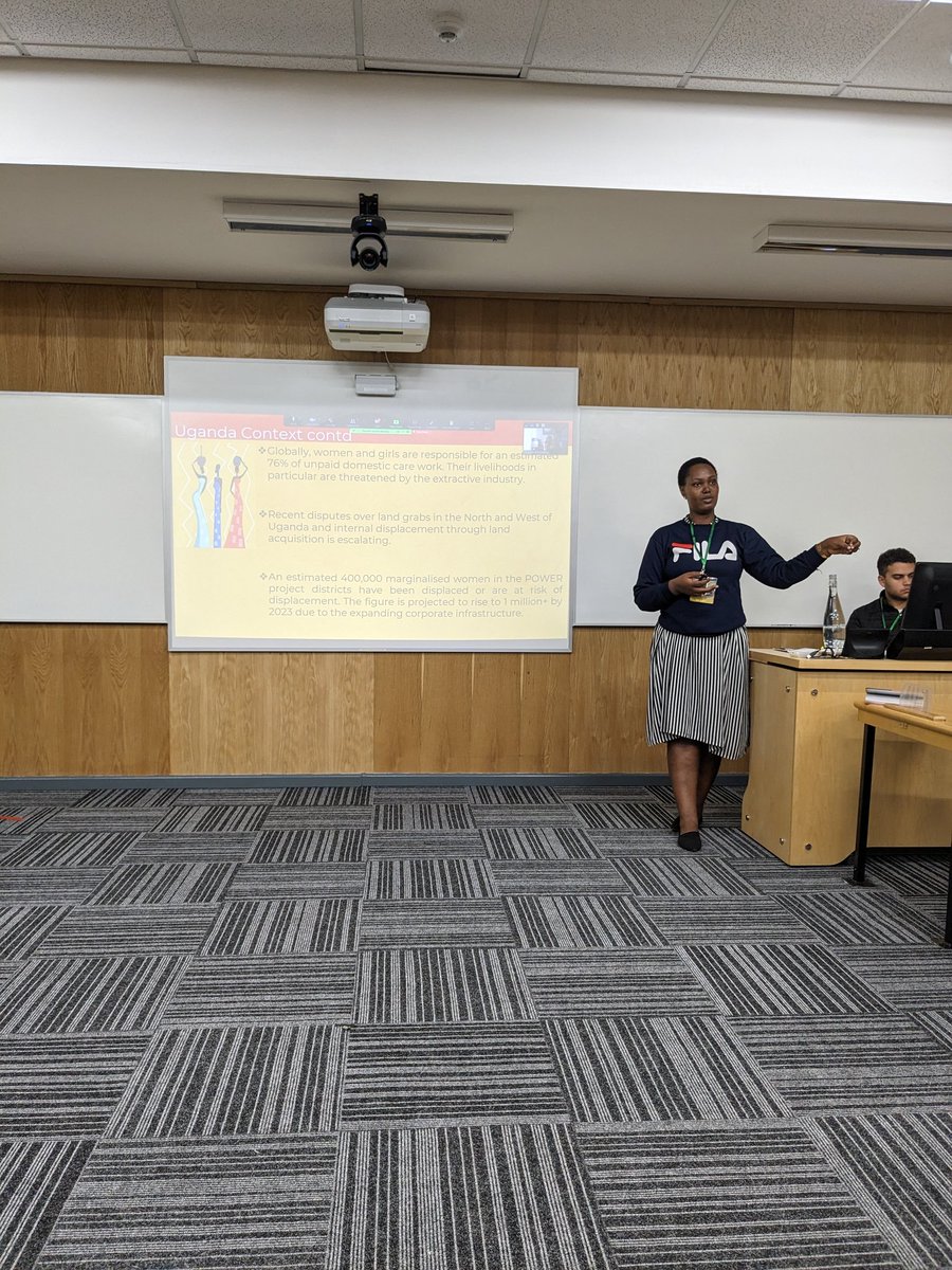AlexFWebber's tweet photo. "Extractivism affects women differently" says @joan_akiiza, outlining @NAPE_UG paper with NAWAD and @woman_kind on countering land grabs and other abuses by extractives with ecofeminism and women's acts of everyday resistance. #IAFFE23 #landrights #ecofeminism https://t.co/lB22zKTecj