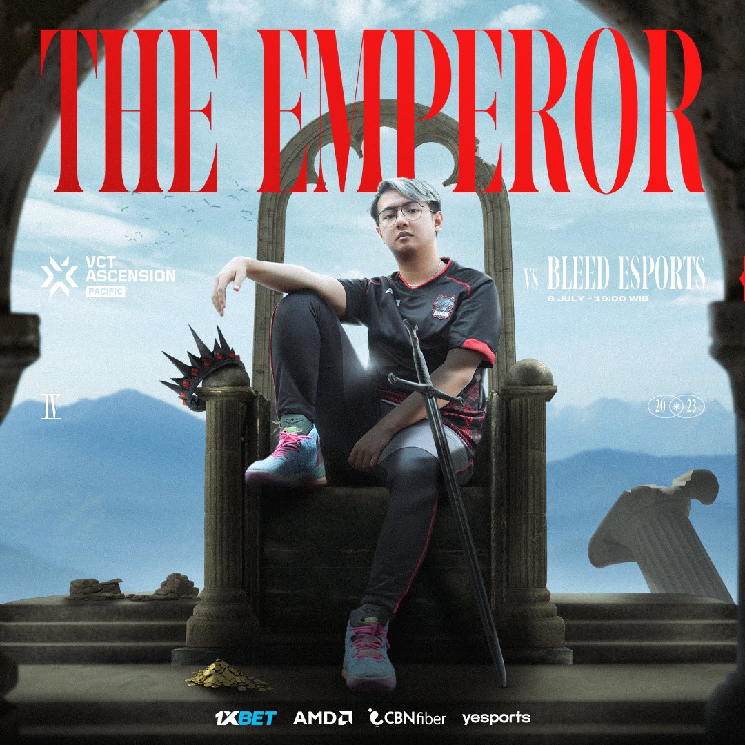 boomesportsid's tweet photo. Here to establish our throne, the emperors of Ascension. 

A battle for the ages as we fare off against @ggBleed on the semi finals of VCT Ascension Pacific 2023.

One more step to the finals. Onwards! 🔥

#HungryBeast https://t.co/6LErRab9xM