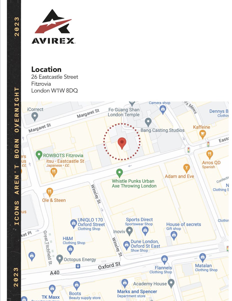 📣📣📣 AVIREX ARCHIVE SALE 📣📣📣
NEXT WEEK FRIDAY, SATURDAY &amp; SUNDAY UP TO 70% OFF !!! 💨💨💨 

26 EASTCASTLE STREET, WESTEND LONDON W1W 8DQ 

Good Morning Kingdom!! You asked for it so we are giving you what you asked for… 🤷🏿‍♂️ 

You saw the queues last time all I can say is we