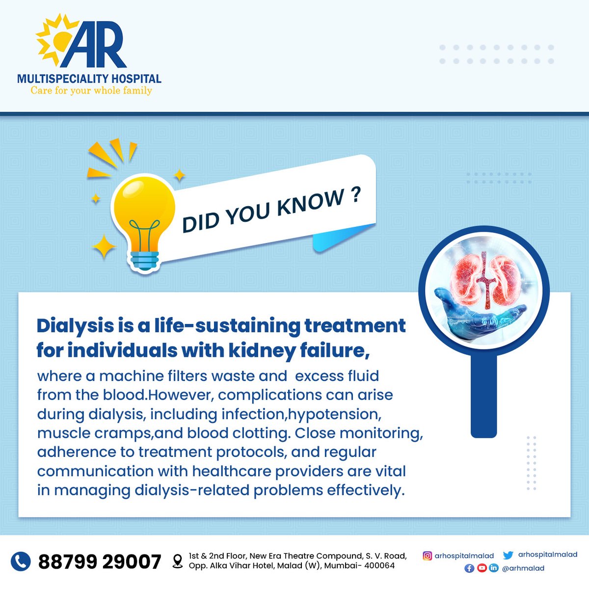 Did you know about this?

For More Information call us on 8879929007

Share your review here: rb.gy/qd2kh

#ARMultispecialityhospital #DialysisTreatment #KidneyCare #RenalHealth #DialysisLife #KidneyTreatment #DialysisSupport #DialysisCenter #KidneyDisease