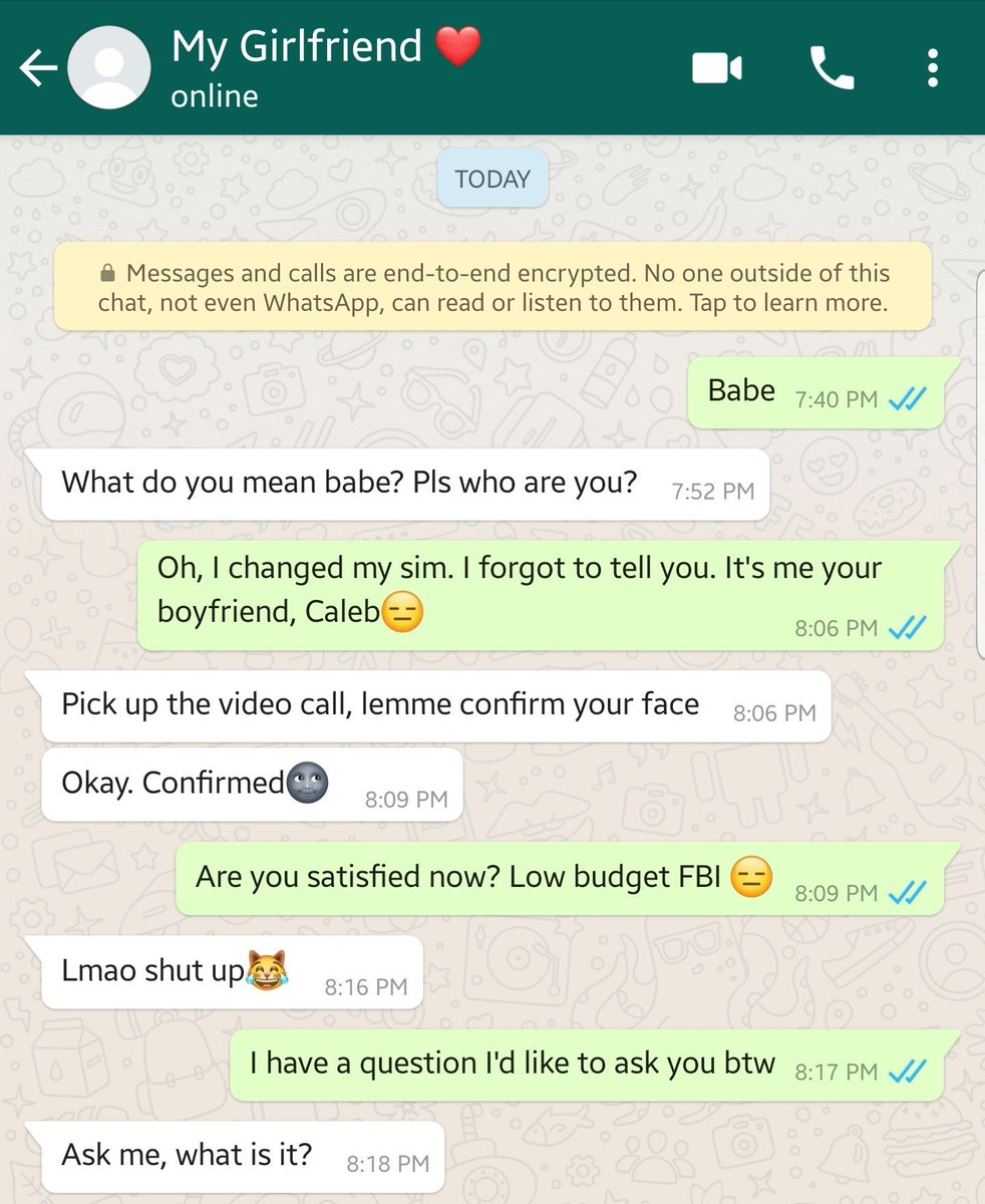 This conversation between a lady and her boyfriend is the funniest thing you’ll see on Twitter today, nothing in this world would prepare you for the ending 🤭😂

A THREAD‼️