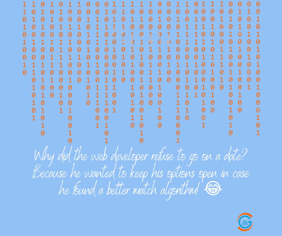 Solvoguru's tweet image. Why did the web developer refuse to go on a date? Because he wanted to keep his options open in case he found a better match algorithm! 😂
.
.
#solvoguru #higitalhumor #webdeveloperhumor