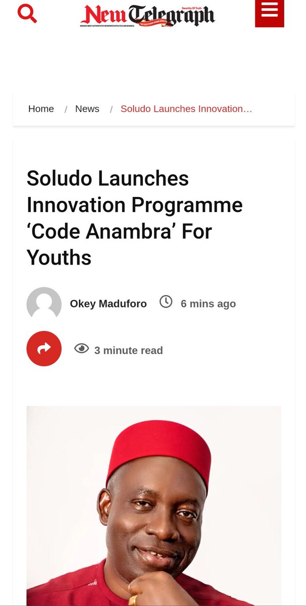 We're thrilled that our groundbreaking program, 𝗖𝗼𝗱𝗲 𝗔𝗻𝗮𝗺𝗯𝗿𝗮, is making waves in the news

Code Anambra is a comprehensive software development training program aimed at empowering Ndi Anambra with advanced in-demand skills and opportunities in the global tech industry