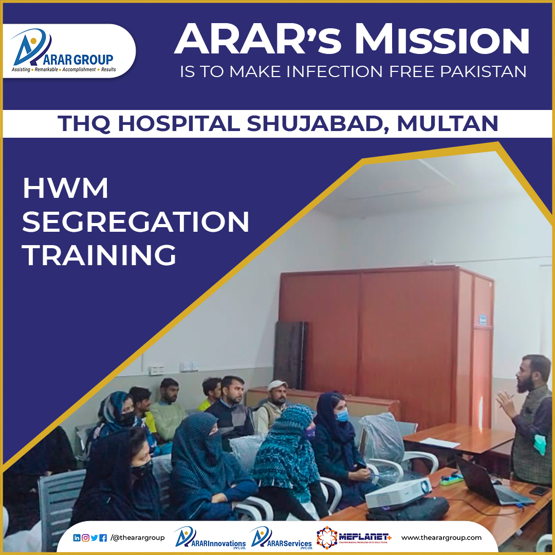 arar_group's tweet photo. HWM Segregation Training was conducted to
make our country free from infection.
Details are below:
Hospital: THQ Hospital Shaujabad, Multan
ARAR’s mission is to make infection-free Pakistan.

#arargroup #ararservices #MEPLANET+
#ARARServingHumanity #Trainings #HWM https://t.co/39xbhifZC4