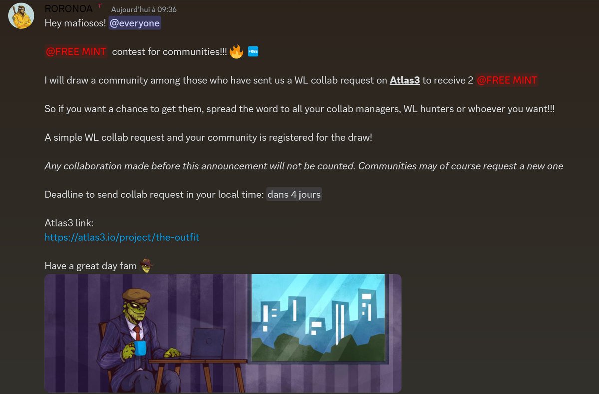 We know you love FREE mint 😏

That's why we're organizing a contest 🎁

We'll draw a community from among those who send us a WL collab request on Atlas3 to receive 2 FREE mint!!

Spread the word to your CM for a chance to get them

Deadline to send collab request: 07/12 6pm UTC