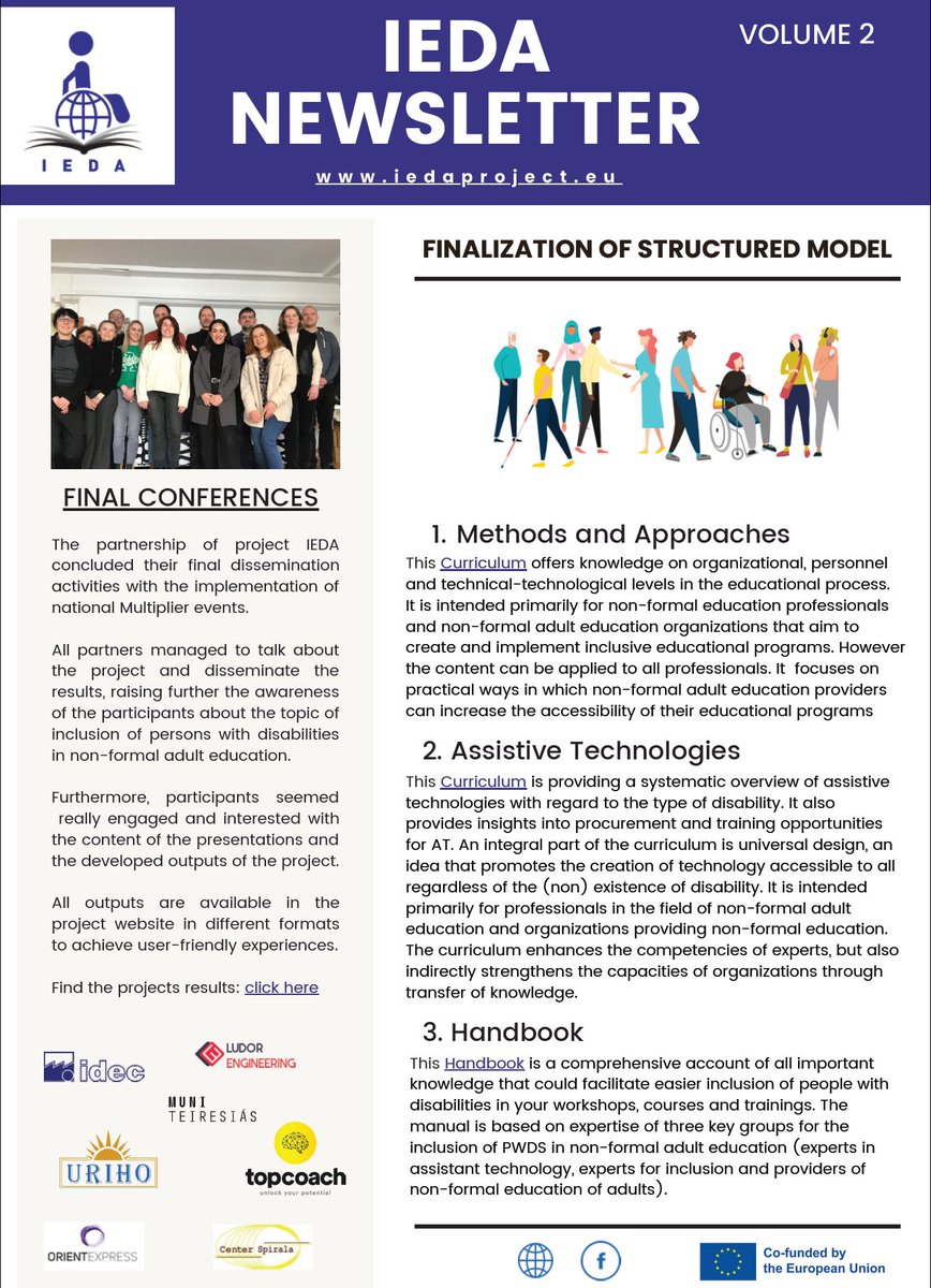 LudorEngng's tweet photo. The last Newsletter of Erasmus+ "IEDA - Inclusive vocational education for people with disabilities" project is available on https://t.co/28CJDDtzKO

#IEDA #inclusion #nonformaleducation #assistivetechnologies #disabilities #specialneeds #ludorprojects https://t.co/PtEROswg6q