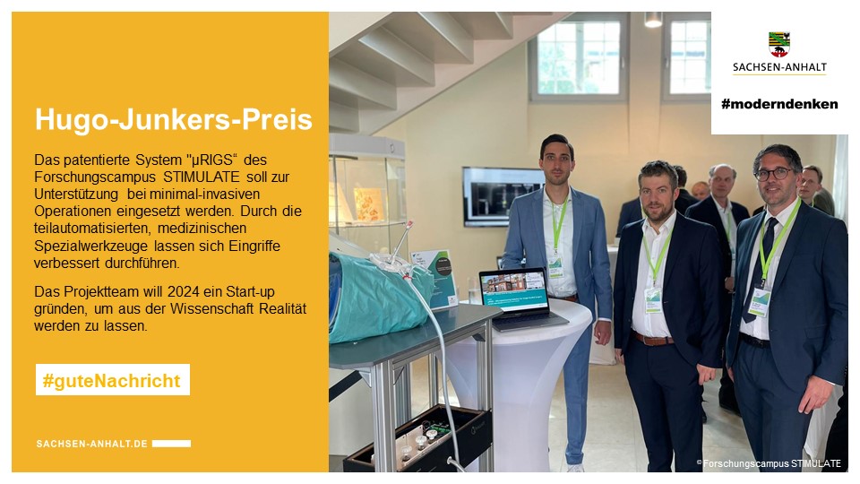 sachsenanhalt's tweet photo. Kluge Köpfe der @OVGUpresse haben ein weltweit neuartiges System entwickelt, mit dem OPs im MRT-Tunnel roboterunterstützt patientenschonender umgesetzt werden können. Die Wissenschaftler wurden mit dem #HugoJunkersPreis ausgezeichnet.🩺 #guteNachricht #moderndenken #SachsenAnhalt https://t.co/o9Fkd6L25R