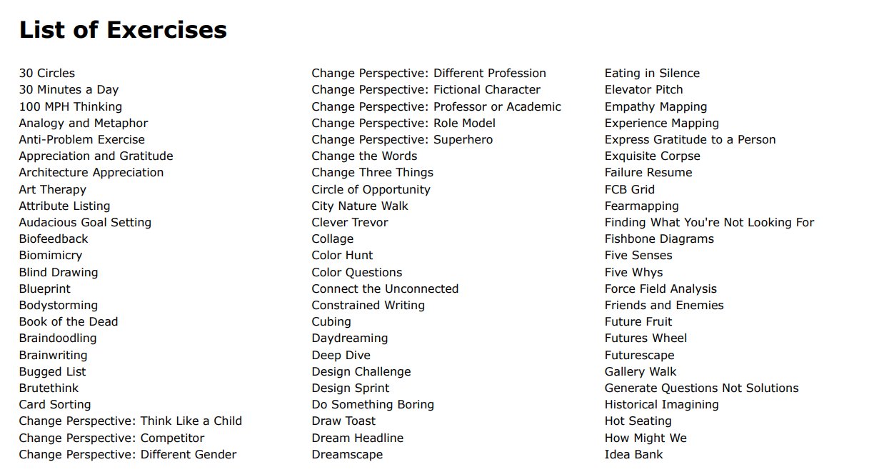 Helen Bevan on X The Umbrex library of creativity exercises. A free directory of 138 techniques to help us discover hidden opportunities generate groundbreaking ideas and solve stubborn problems. An e...
