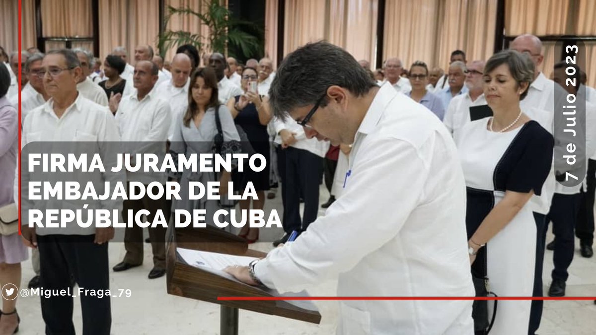 Día de especial emoción. Hoy firmé el juramento como Embajador de la República de #Cuba 🇨🇺. Siempre será un sagrado honor y una altísima responsabilidad representar a mi Patria. Pensé en Martí "Si de algo serví antes de ahora, ya no me acuerdo: lo que yo quiero es servir más".