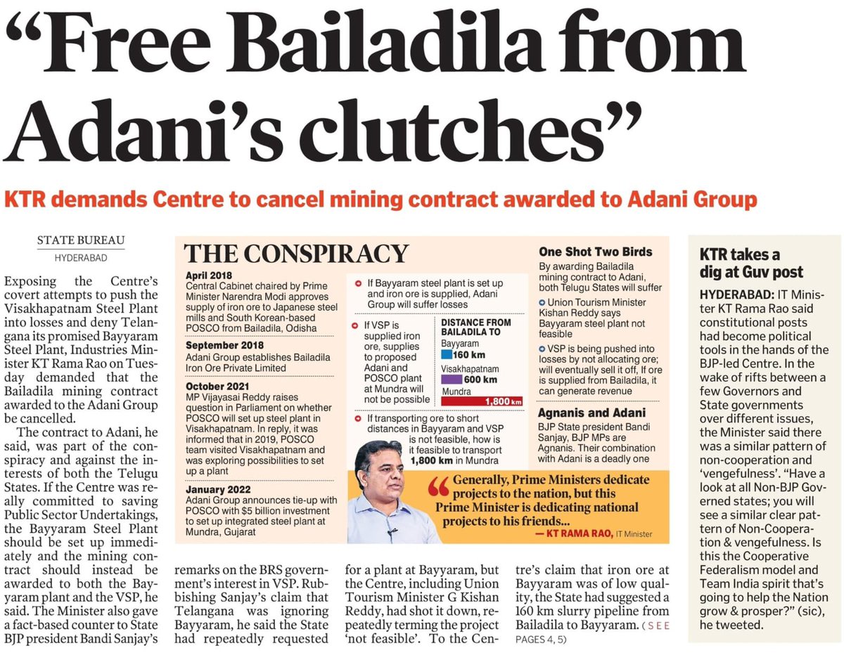 KTRBRS's tweet image. PM @NarendraModi Ji,

The long-standing dream of the people of Telangana for an integrated steel plant at Bayyaram remains unfulfilled, despite being promised in the AP Reorg Act.

Even after 9 years, and several reminders, the BJP-led Union Government&apos;s continued denial is…