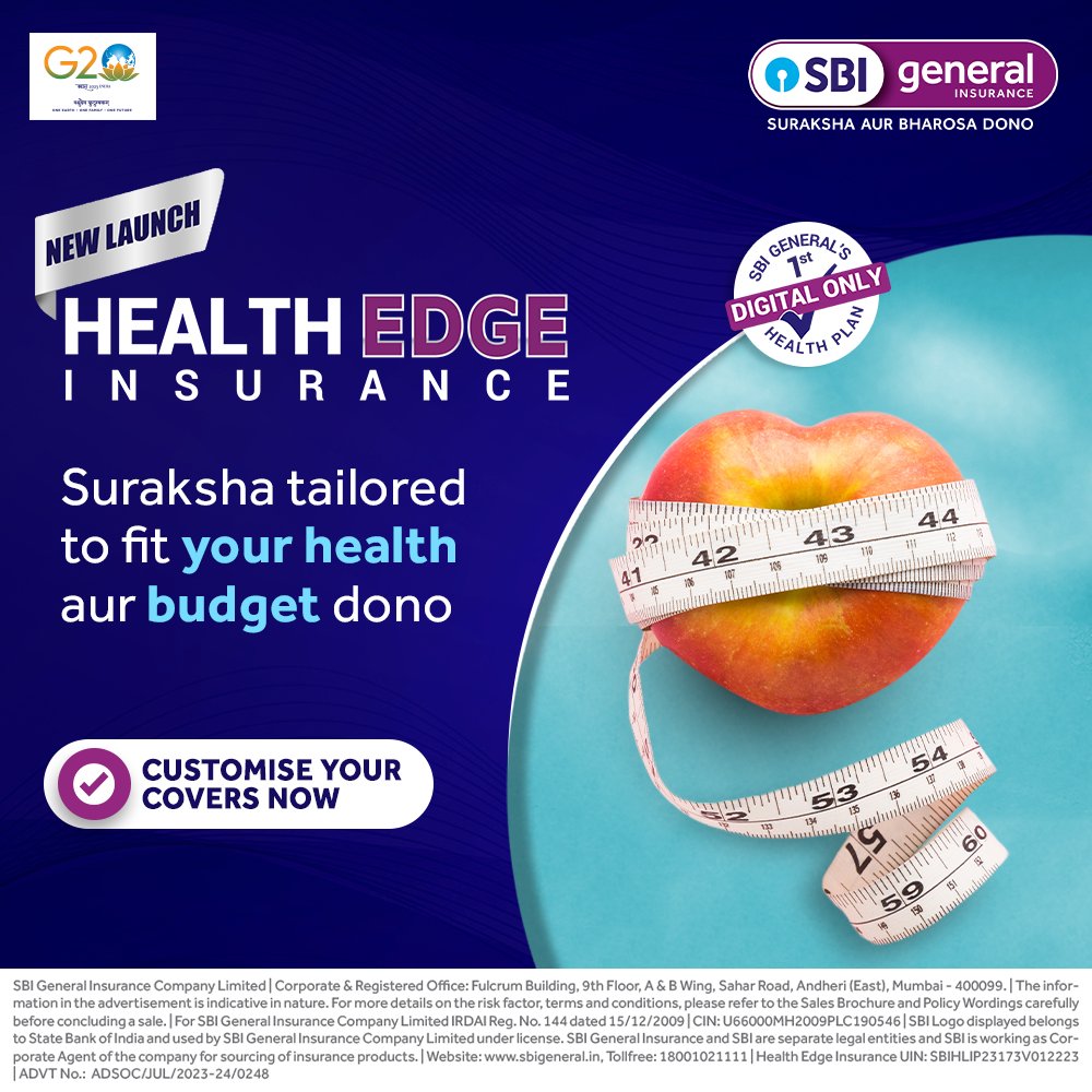 sbigeneral's tweet photo. It's time to keep up with sehat aur budget dono! Get customised plans suiting your requirements with Health Edge Insurance.

#SBIGeneral #HealthEdge #HealthInsurance https://t.co/yjwnpGaSBp