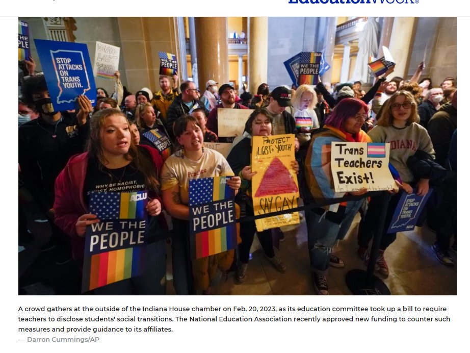 wesyang's tweet photo. The people in this photo are public school employees protesting on behalf of their "right" to hide vital information about students from their parents, a plainly unconstitutional act. They are backed by the country's largest teacher's union. https://t.co/9UoquCEQlE