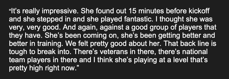 JoeChatz's tweet photo. Petrucelli on Taylor Malham's performance in her first #NWSL start #ChiStars https://t.co/hyy1ZBBrP5