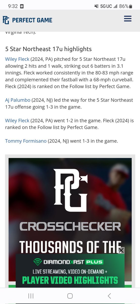 Tough loss tonight but helped the team best I could. Through 10 games this summer 7 IP 80-84 mph, 10ks, 2 BB's. Batting .333 in 27 AB. <a href="/5starnationalNE/">5 Star Northeast</a> <a href="/POMalley_NCSA/">Pat O'Malley</a> <a href="/HaasCoach/">Jeremy Haas</a> <a href="/PGMidAtlantic/">Perfect Game Mid-Atlantic</a>