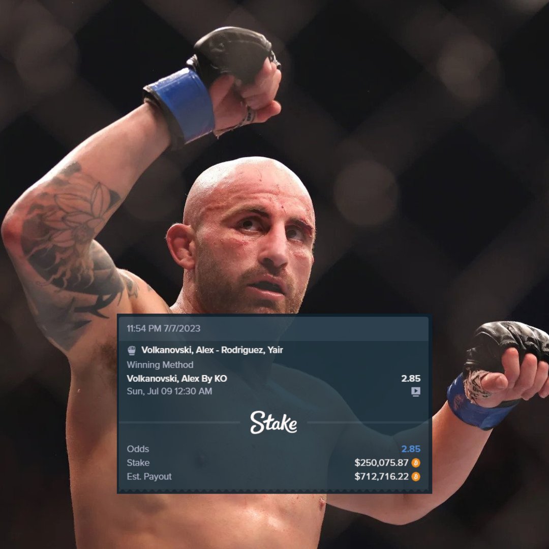 Stake's tweet photo. With #UFC290 right around the corner, we are already seeing some big wagers pour in 💰

Do you think the champ has what it takes to defend his title and take the W by KO for this bettor? 🥊 https://t.co/PC0H2xi8uh