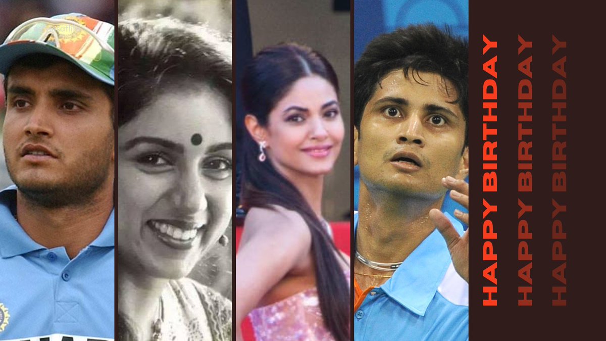 stylesatlife's tweet photo. Happy Birthday to Sourav Ganguly @SGanguly99, Revathi, Chetan Anand @BChetanAnand and Meera Chopra @MeerraChopra 
#HappyBirthday #SouravGanguly #Revathi #ChetanAnand #MeeraChopra https://t.co/1ZACzHuM6N