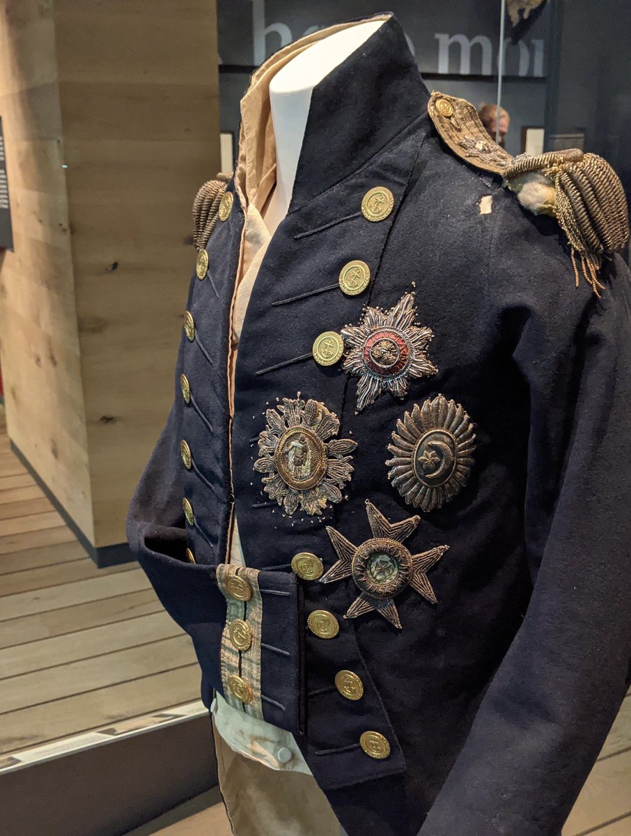 historydefined's tweet photo. Admiral Nelson's coat from the Battle of Trafalgar,  1805. It includes the hole in the shoulder caused by the musket ball that killed him.

Photo by Steve Vidler https://t.co/dfroA5Cjk9
