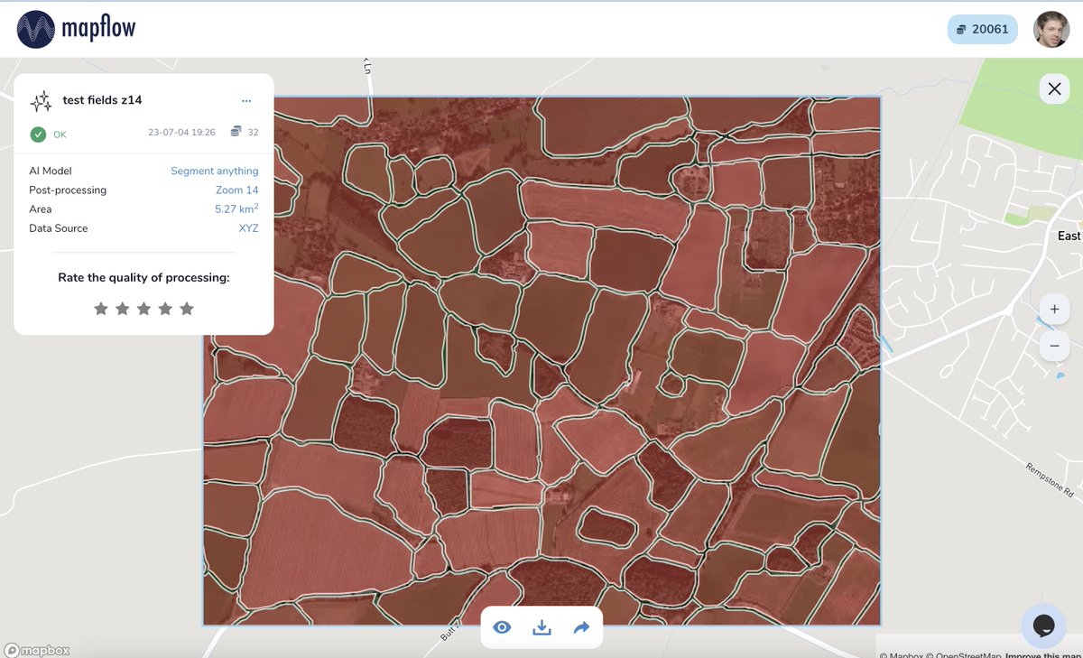 GeoalertTeam's tweet photo. Here is the public beta release of the ✨ "#SegmentAnything Model" featured in Mapflow dashboard. 
We adjusted it to the geospatial imagery workflows on a large scale with zoom options.
Share with us your samples and ratings. ⭐️
Read a full article here (https://t.co/6tg2zzWqrh) https://t.co/bEIYPR7P2y