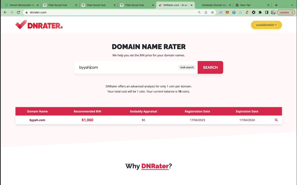 Best tool for Domainers is .
📱🥳 #DomainForSale #BuyDomains #SellDomains #DomainNames #PremiumDomains #BrandableDomains #DomainNameForSale #web3 #crypto #wallet #DNRATER