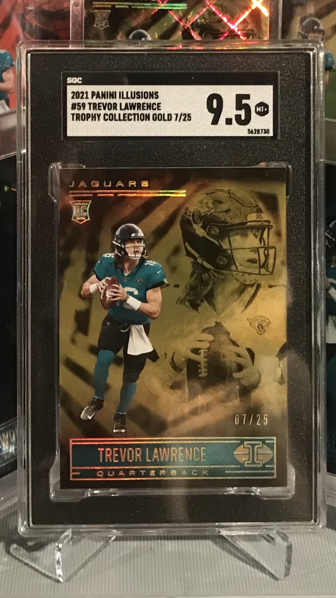 To all my Jags card collectors, I’ve got this Trevor Lawrence 2021 RC Illusions Gold /25 with SGC 9.5 grading for sale. $300 USD including postage. 
@CardPurchaser @Jaguars https://t.co/EIPlLFNHKt